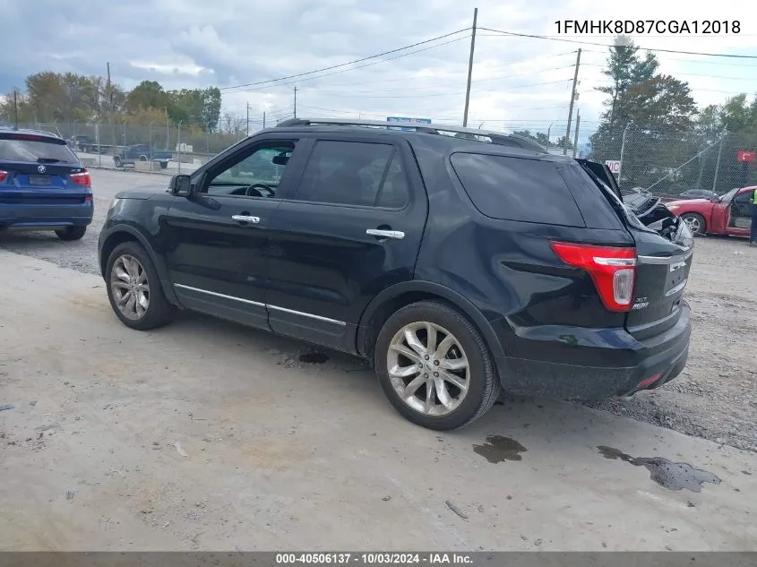 2012 Ford Explorer Xlt VIN: 1FMHK8D87CGA12018 Lot: 40506137