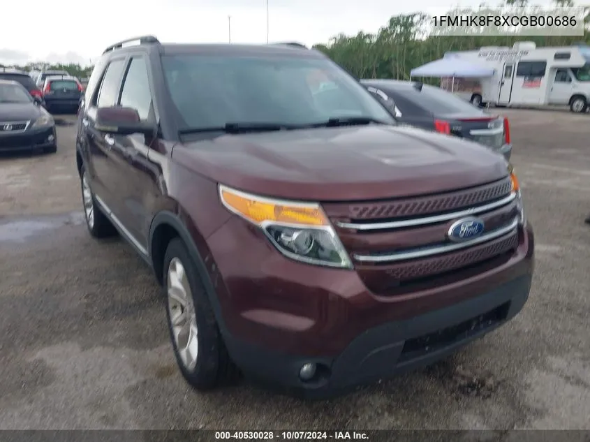 2012 Ford Explorer Limited VIN: 1FMHK8F8XCGB00686 Lot: 40530028