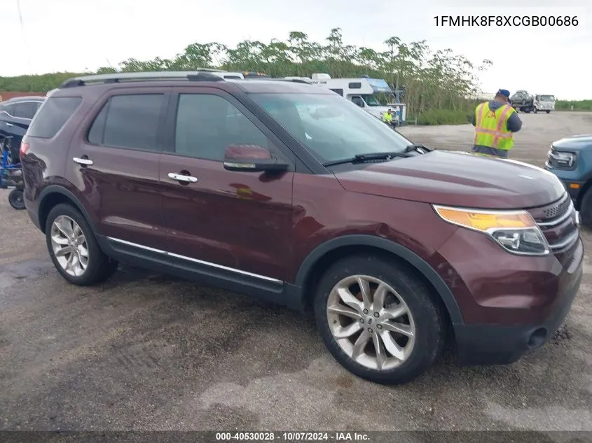 2012 Ford Explorer Limited VIN: 1FMHK8F8XCGB00686 Lot: 40530028