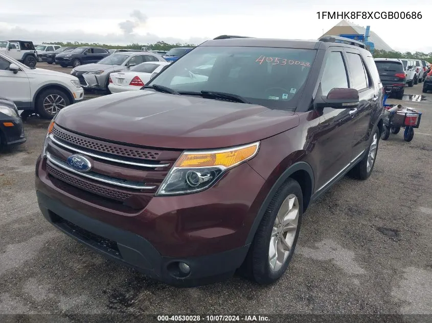 2012 Ford Explorer Limited VIN: 1FMHK8F8XCGB00686 Lot: 40530028