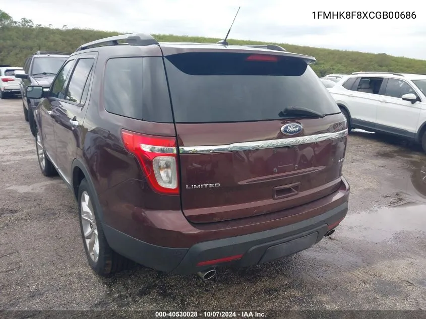 2012 Ford Explorer Limited VIN: 1FMHK8F8XCGB00686 Lot: 40530028