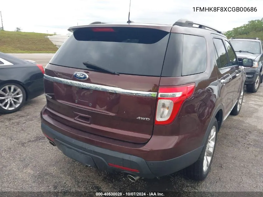 2012 Ford Explorer Limited VIN: 1FMHK8F8XCGB00686 Lot: 40530028