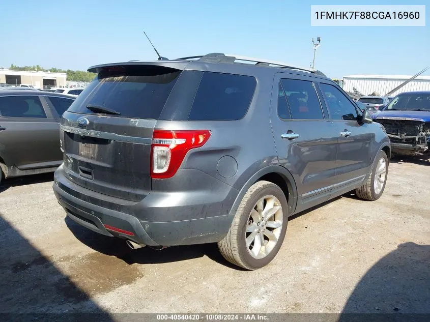 2012 Ford Explorer Limited VIN: 1FMHK7F88CGA16960 Lot: 40540420