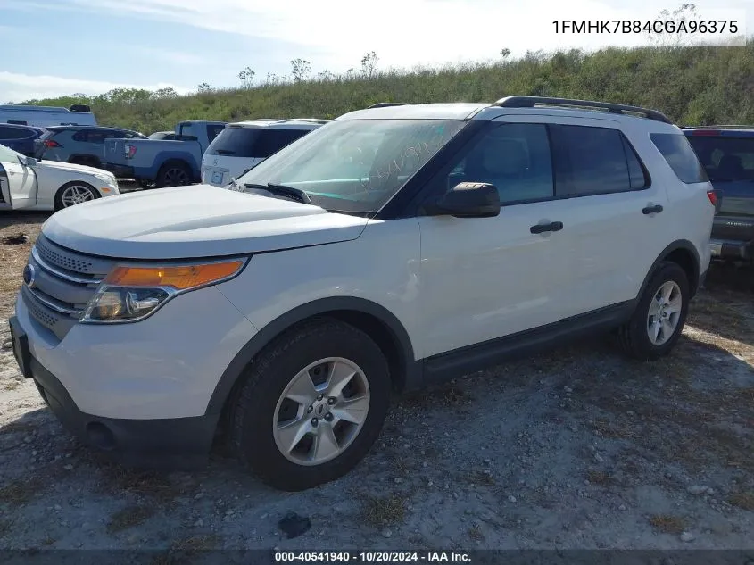 2012 Ford Explorer VIN: 1FMHK7B84CGA96375 Lot: 40541940