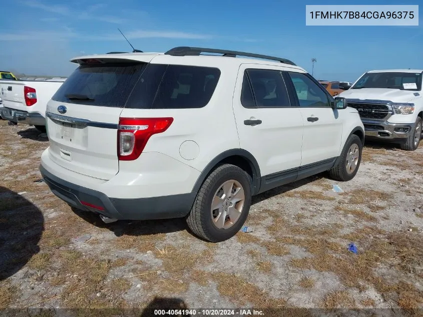 2012 Ford Explorer VIN: 1FMHK7B84CGA96375 Lot: 40541940