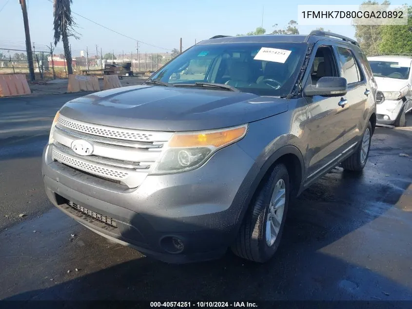 2012 Ford Explorer Xlt VIN: 1FMHK7D80CGA20892 Lot: 40574251