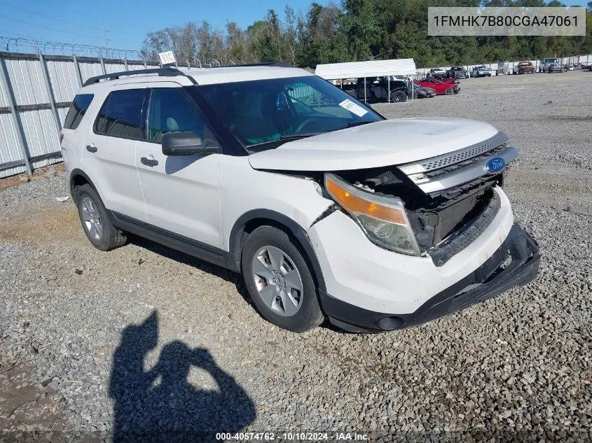 2012 Ford Explorer VIN: 1FMHK7B80CGA47061 Lot: 40574762