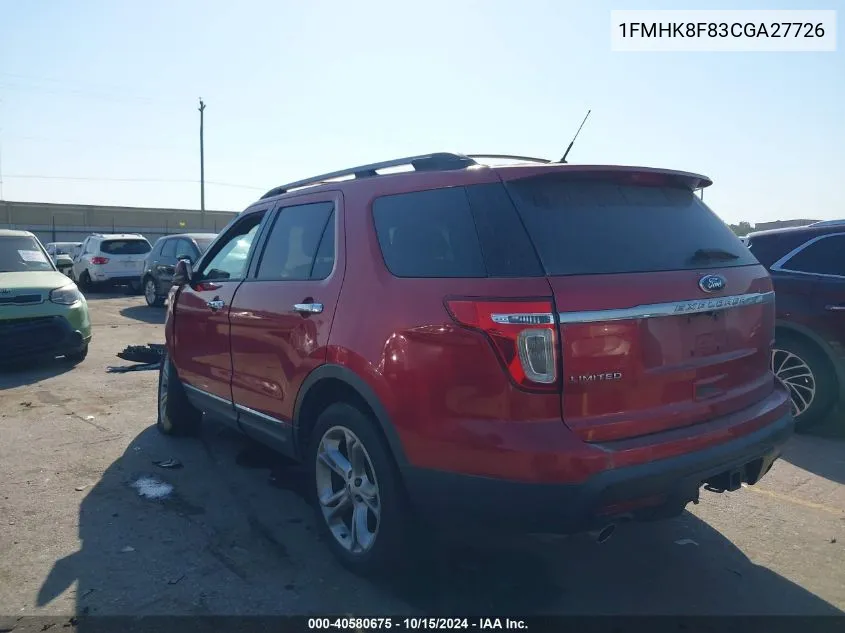 2012 Ford Explorer Limited VIN: 1FMHK8F83CGA27726 Lot: 40580675