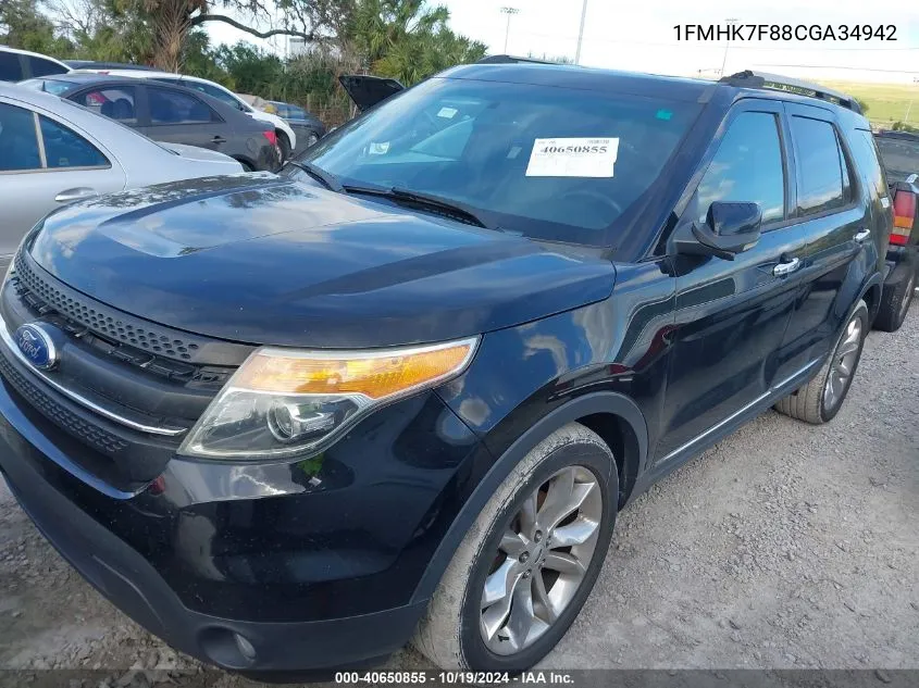 2012 Ford Explorer Limited VIN: 1FMHK7F88CGA34942 Lot: 40650855