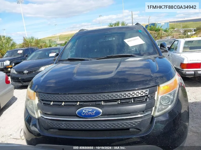 2012 Ford Explorer Limited VIN: 1FMHK7F88CGA34942 Lot: 40650855