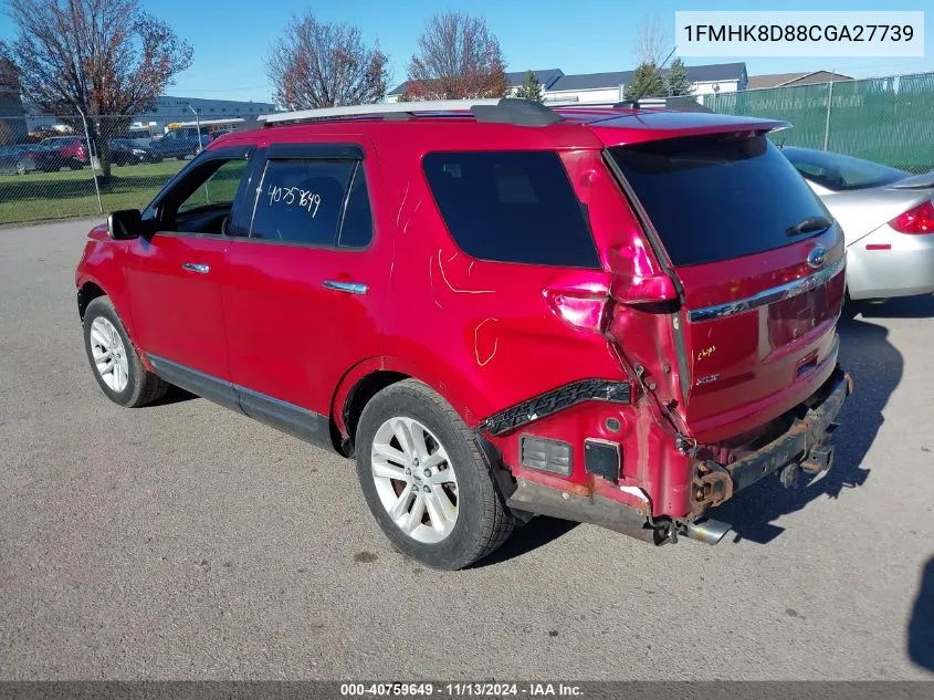 2012 Ford Explorer Xlt VIN: 1FMHK8D88CGA27739 Lot: 40759649