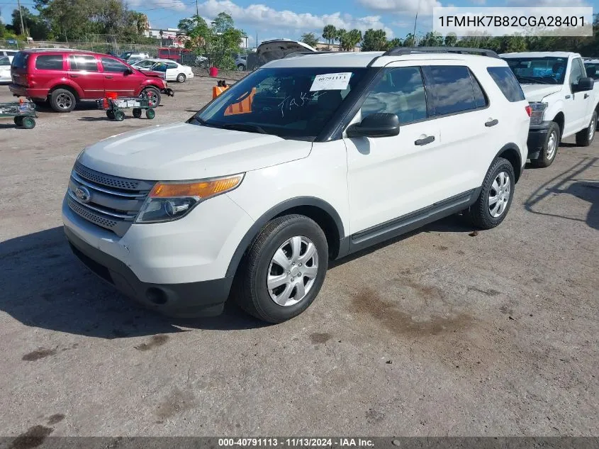 2012 Ford Explorer VIN: 1FMHK7B82CGA28401 Lot: 40791113