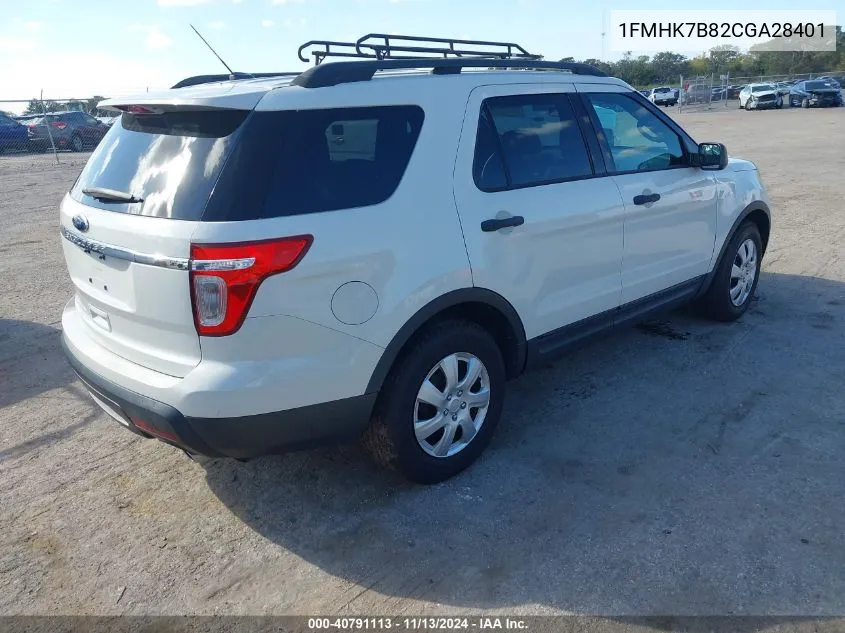 2012 Ford Explorer VIN: 1FMHK7B82CGA28401 Lot: 40791113