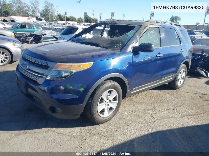 2012 Ford Explorer VIN: 1FMHK7B87CGA99335 Lot: 40817547