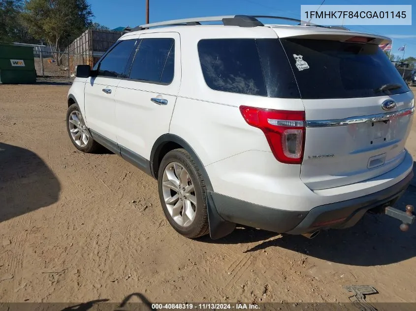 2012 Ford Explorer Limited VIN: 1FMHK7F84CGA01145 Lot: 40848319