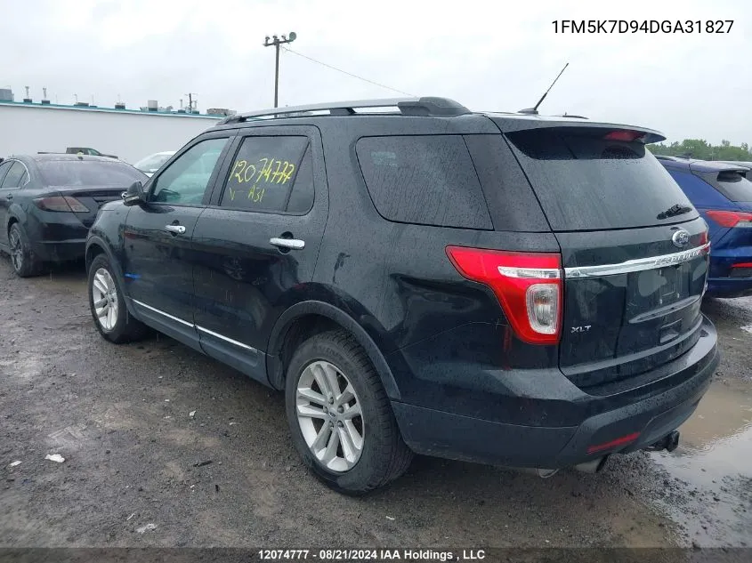 2013 Ford Explorer Xlt VIN: 1FM5K7D94DGA31827 Lot: 12074777