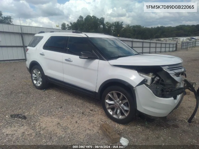 2013 Ford Explorer Xlt VIN: 1FM5K7D89DGB22065 Lot: 39671970