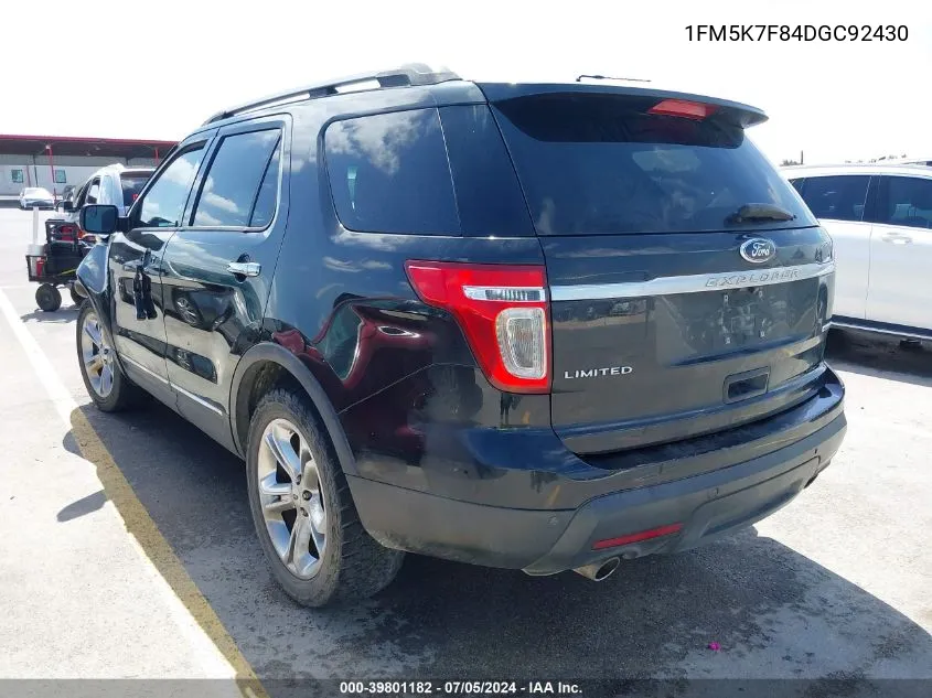 2013 Ford Explorer Limited VIN: 1FM5K7F84DGC92430 Lot: 39801182