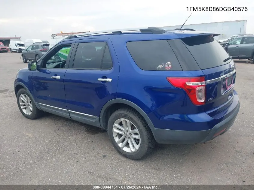 2013 Ford Explorer Xlt VIN: 1FM5K8D86DGB40576 Lot: 39944751