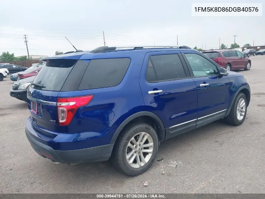 2013 Ford Explorer Xlt VIN: 1FM5K8D86DGB40576 Lot: 39944751