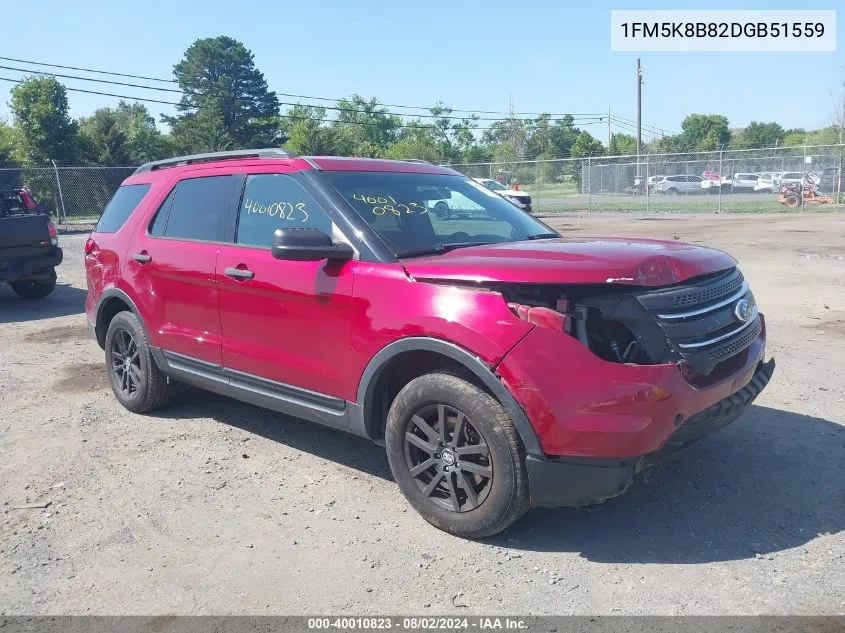 2013 Ford Explorer VIN: 1FM5K8B82DGB51559 Lot: 40010823