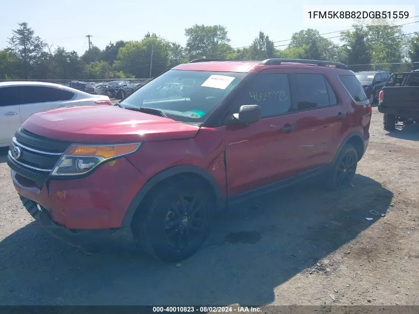 2013 Ford Explorer VIN: 1FM5K8B82DGB51559 Lot: 40010823