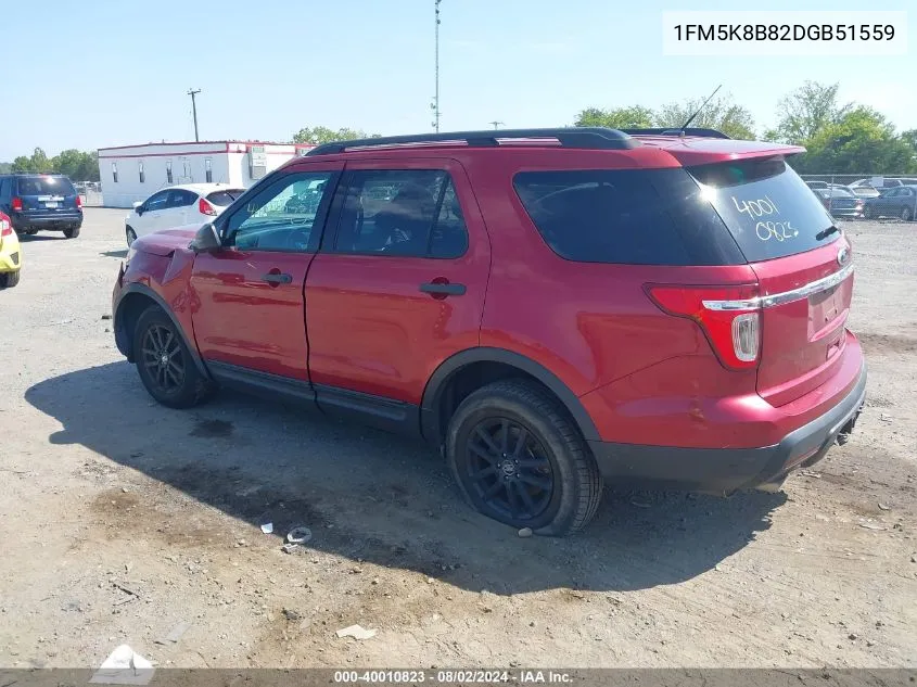 2013 Ford Explorer VIN: 1FM5K8B82DGB51559 Lot: 40010823