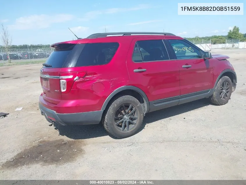 2013 Ford Explorer VIN: 1FM5K8B82DGB51559 Lot: 40010823