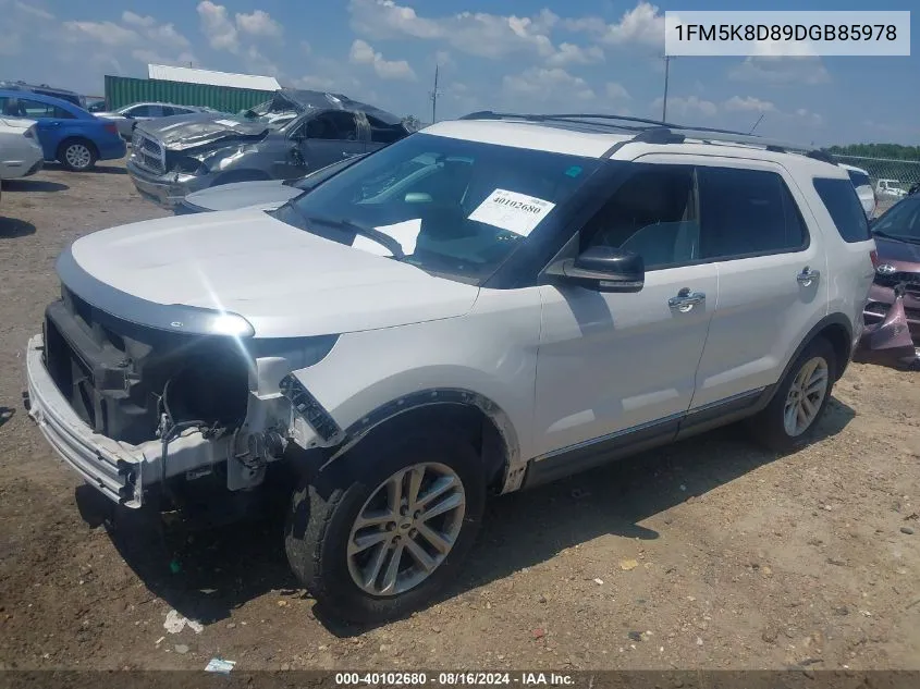 2013 Ford Explorer Xlt VIN: 1FM5K8D89DGB85978 Lot: 40102680