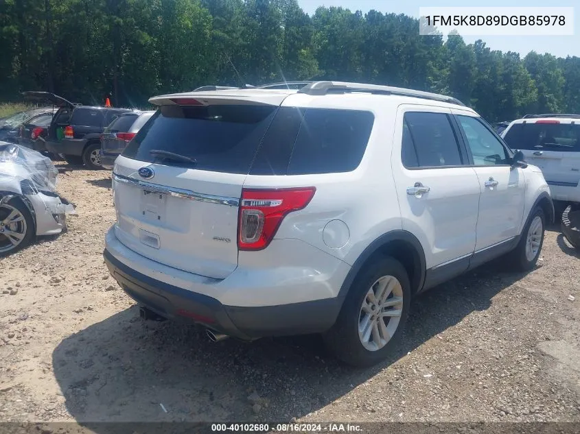 2013 Ford Explorer Xlt VIN: 1FM5K8D89DGB85978 Lot: 40102680