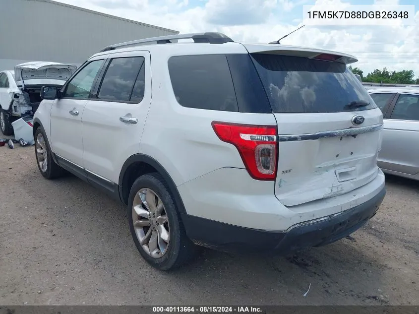 2013 Ford Explorer Xlt VIN: 1FM5K7D88DGB26348 Lot: 40113664