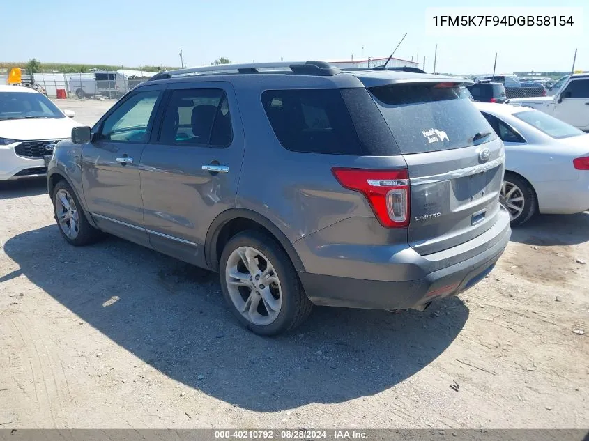 2013 Ford Explorer Limited VIN: 1FM5K7F94DGB58154 Lot: 40210792