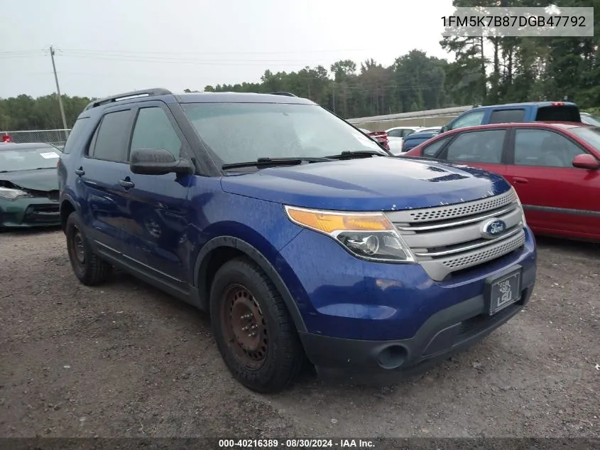 2013 Ford Explorer VIN: 1FM5K7B87DGB47792 Lot: 40216389