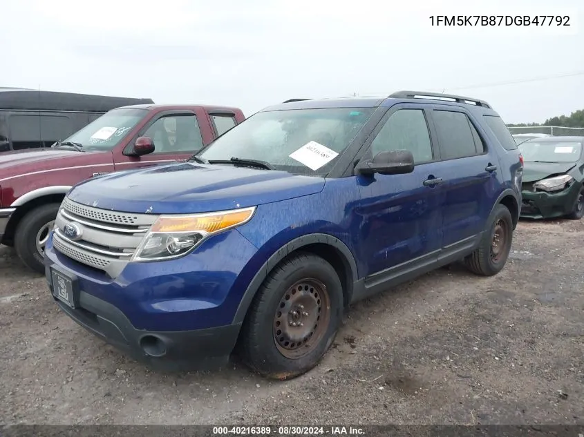 2013 Ford Explorer VIN: 1FM5K7B87DGB47792 Lot: 40216389