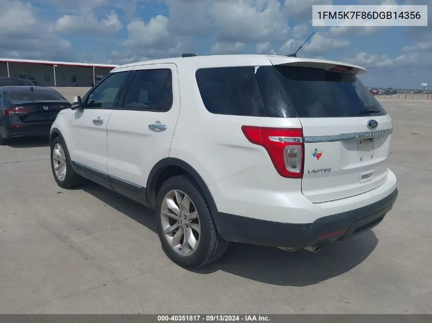 1FM5K7F86DGB14356 2013 Ford Explorer Limited