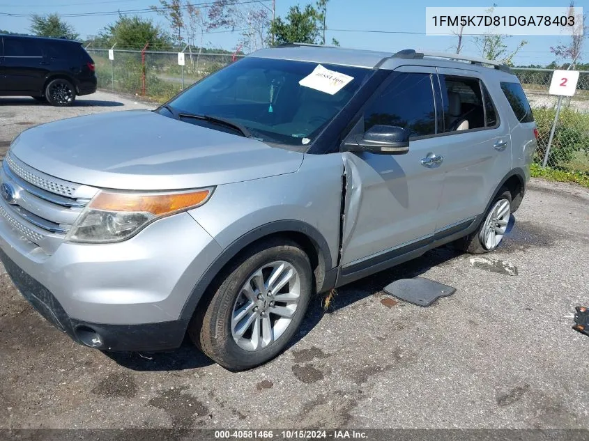 2013 Ford Explorer Xlt VIN: 1FM5K7D81DGA78403 Lot: 40581466