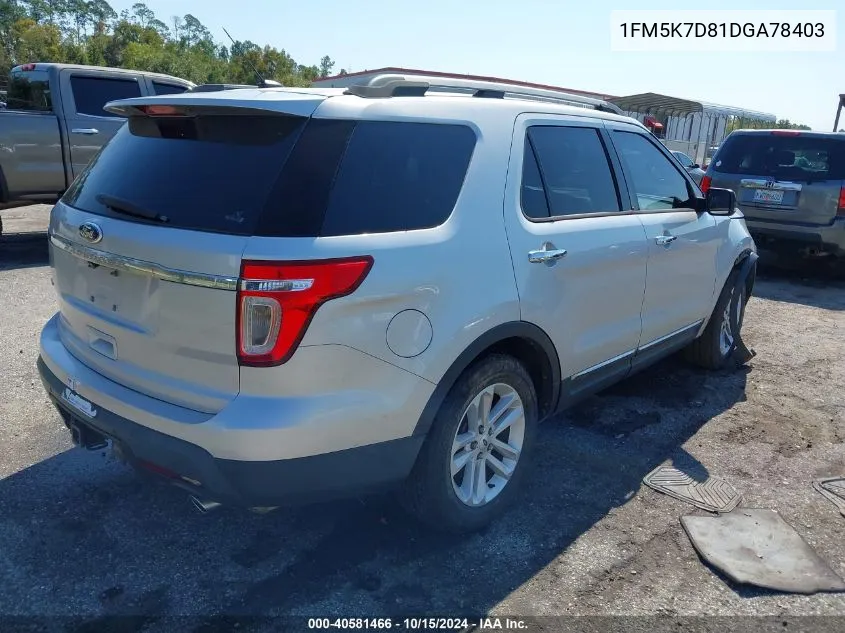 2013 Ford Explorer Xlt VIN: 1FM5K7D81DGA78403 Lot: 40581466