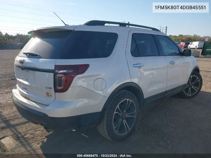 2013 Ford Explorer Sport VIN: 1FM5K8GT4DGB45551 Lot: 40669470