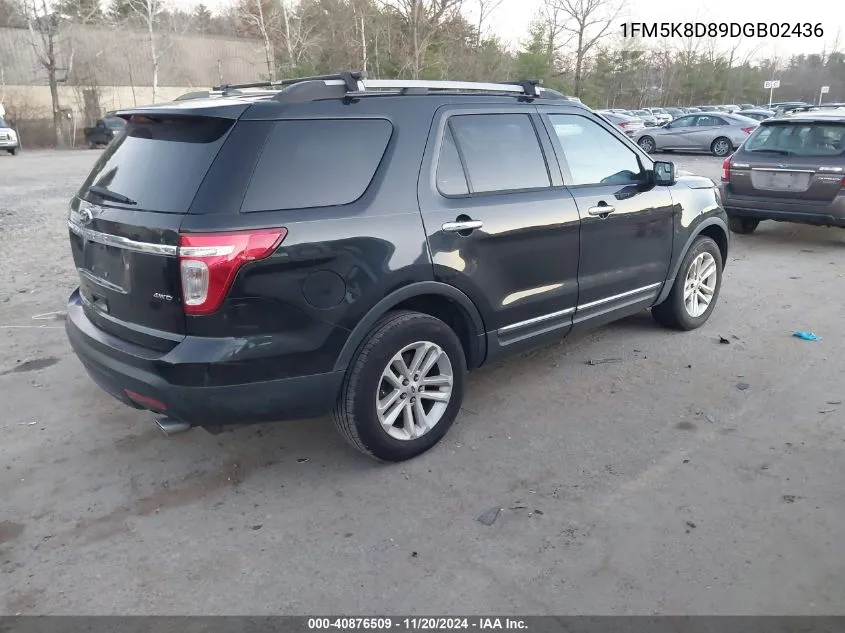 2013 Ford Explorer Xlt VIN: 1FM5K8D89DGB02436 Lot: 40876509