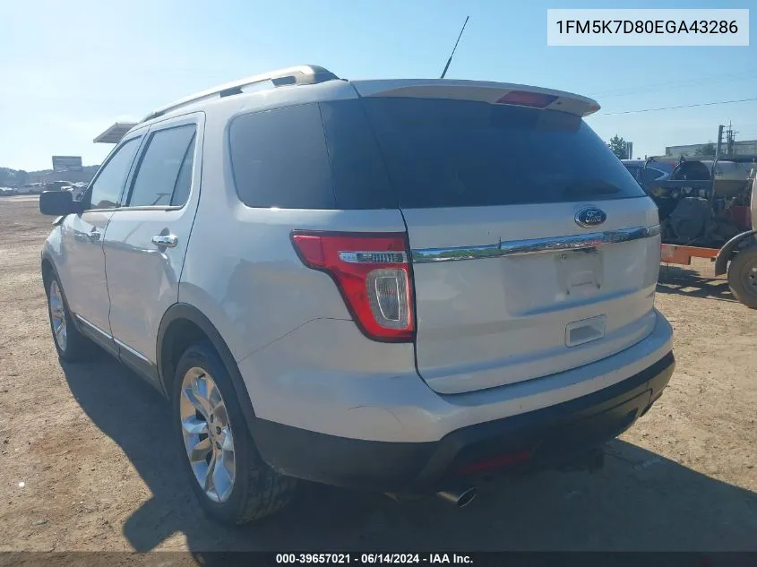 2014 Ford Explorer Xlt VIN: 1FM5K7D80EGA43286 Lot: 39657021