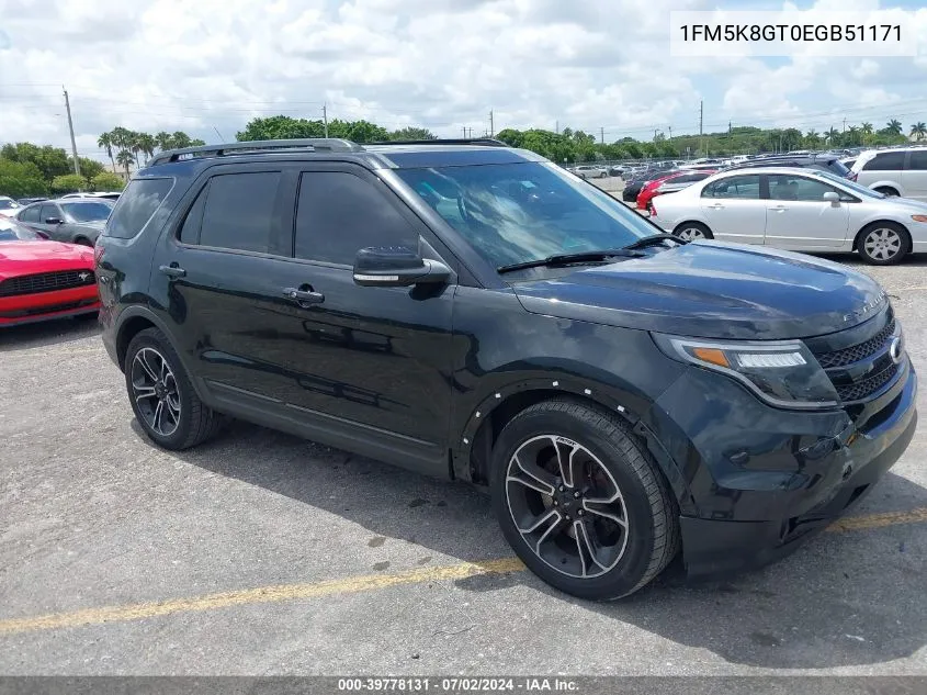 2014 Ford Explorer Sport VIN: 1FM5K8GT0EGB51171 Lot: 39778131