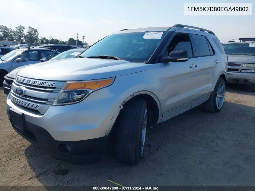 2014 Ford Explorer Xlt VIN: 1FM5K7D80EGA49802 Lot: 39847898