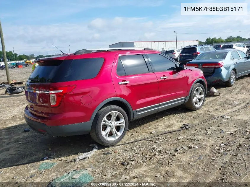 2014 Ford Explorer Limited VIN: 1FM5K7F88EGB15171 Lot: 39899780