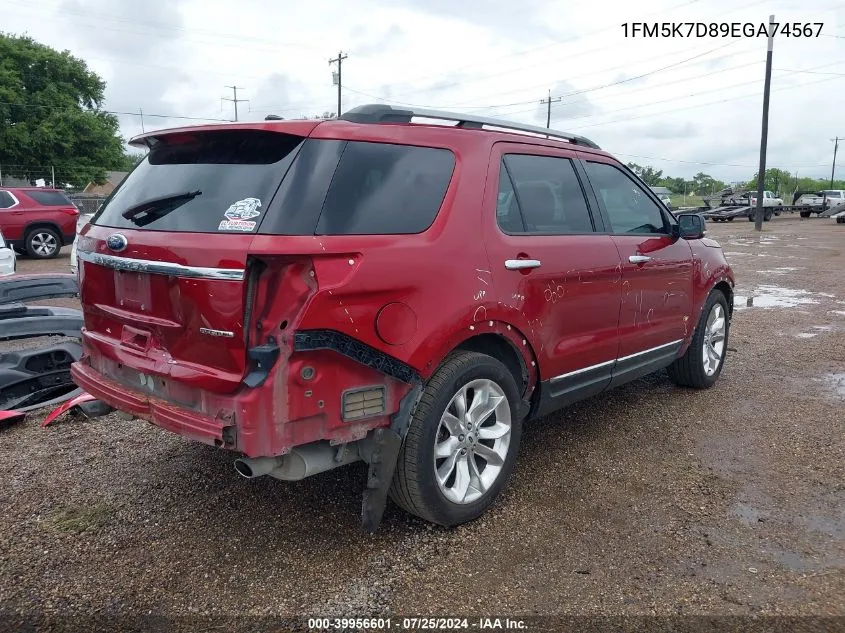 2014 Ford Explorer Xlt VIN: 1FM5K7D89EGA74567 Lot: 39956601