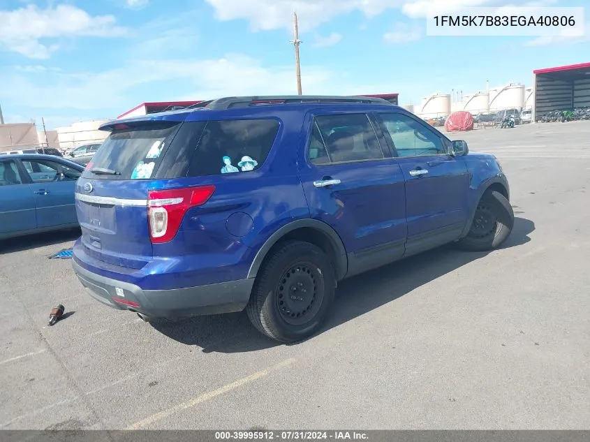 2014 Ford Explorer VIN: 1FM5K7B83EGA40806 Lot: 39995912