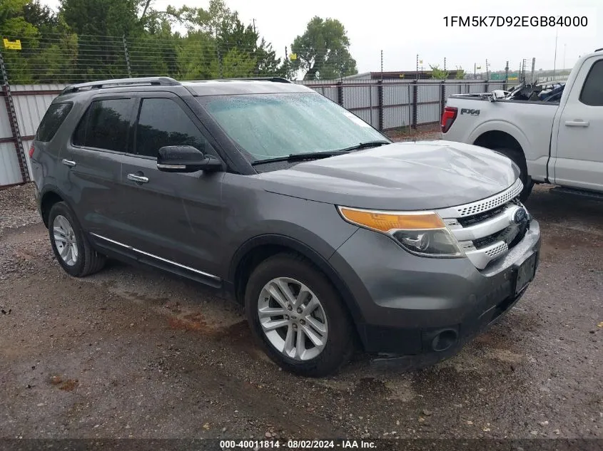 2014 Ford Explorer Xlt VIN: 1FM5K7D92EGB84000 Lot: 40011814