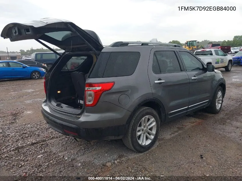 1FM5K7D92EGB84000 2014 Ford Explorer Xlt