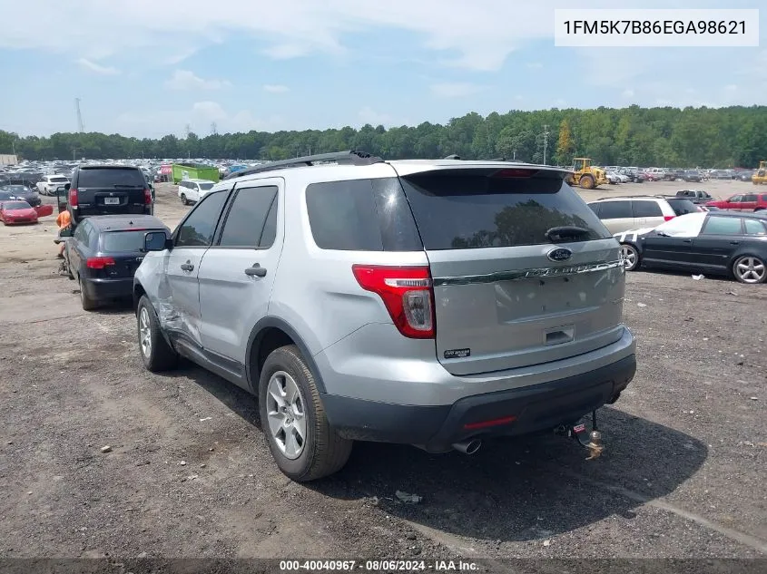 2014 Ford Explorer VIN: 1FM5K7B86EGA98621 Lot: 40040967