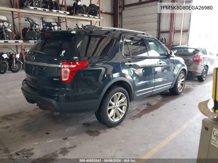 2014 Ford Explorer Xlt VIN: 1FM5K8D80EGA26980 Lot: 40052043