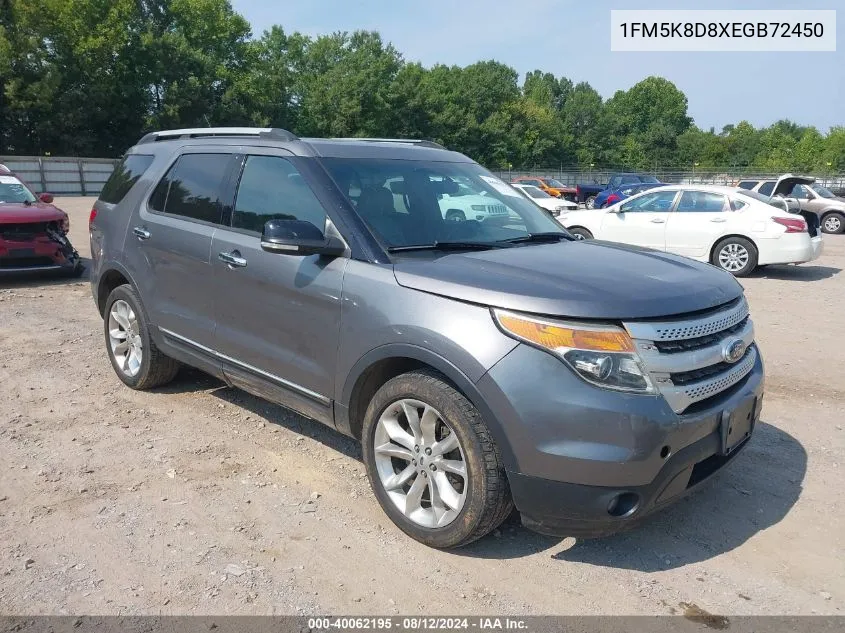 2014 Ford Explorer Xlt VIN: 1FM5K8D8XEGB72450 Lot: 40062195